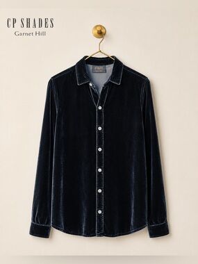 CP Shades x Garnet Hill Blue Velvet Button Down Shirt Blouse Size Large